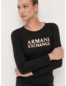 Pamučna majica dugih rukava Armani Exchange boja: crna