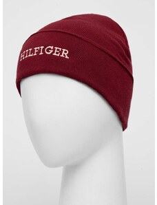 Pamučna kapa Tommy Hilfiger boja: bordo, od tanke pletenine, pamučna