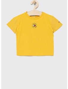 Dječja pamučna majica kratkih rukava Tommy Hilfiger boja: žuta, jednobojni model