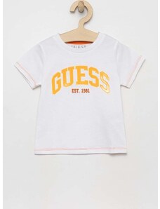 Dječja pamučna majica kratkih rukava Guess boja: bijela, s uzorkom
