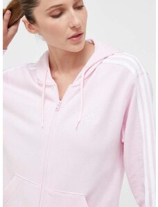 Pamučna dukserica adidas za žene, boja: ružičasta, s kapuljačom, aplikacijom