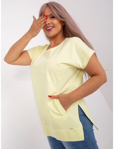 Fashionhunters Light yellow blouse plus size with pockets
