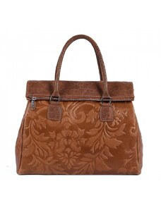 Luksuzna Talijanska torba od prave kože VERA ITALY "Kalabia", boja konjak, 28x36cm