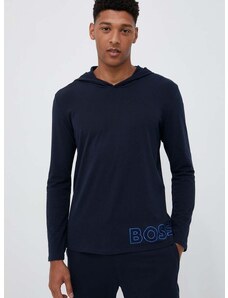 Homewear dukserica BOSS boja: tamno plava, s kapuljačom, s tiskom