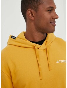 Dukserica adidas TERREX Logo boja: žuta, s kapuljačom, glatka