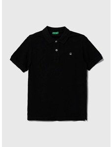 Pamučna polo majica United Colors of Benetton boja: crna, glatki model