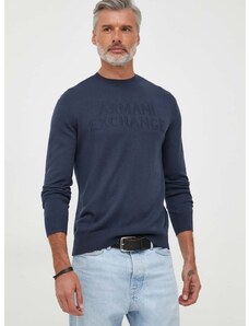 Vuneni pulover Armani Exchange za muškarce, boja: tamno plava, lagani