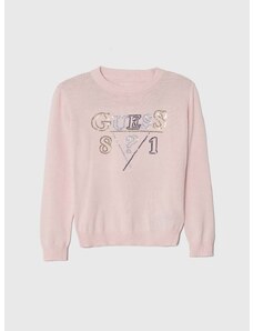 Dječji pamučni pulover Guess boja: ružičasta, lagani
