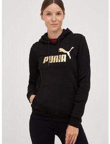 Dukserica Puma za žene, boja: crna, s kapuljačom, s tiskom