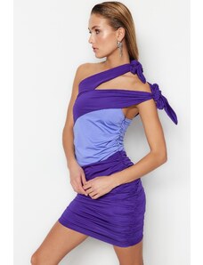 Trendyol ljubičasto-višebojni pleteni prozor za tijelo/izrezana detaljna elegantna večernja haljina