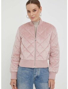 Bomber jakna Guess za žene, boja: ružičasta, za zimu