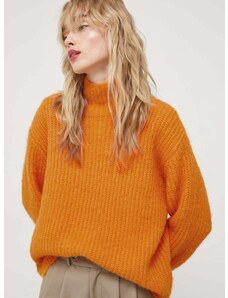 Vuneni pulover Bruuns Bazaar za žene, boja: narančasta, topli, s poludolčevitom