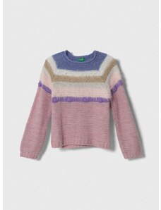 Dječji pulover s postotkom vune United Colors of Benetton boja: ružičasta, lagani