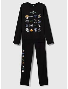 Dječja pamučna pidžama United Colors of Benetton x Disney boja: crna, s uzorkom