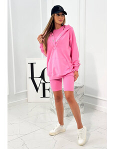 Kesi Set of 3in1 sweatshirt, top and short leggings pink color