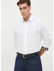 Pamučna košulja BOSS za muškarce, boja: bijela, relaxed, s klasičnim ovratnikom