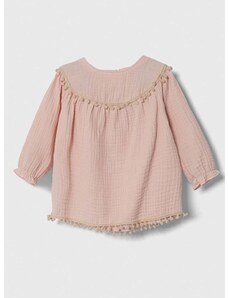 Pamučna haljina za bebe Jamiks boja: ružičasta, midi, širi se prema dolje