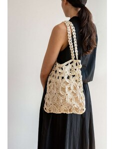 Plexida Raffia Tote Bag With Flower Details - White