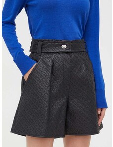 Kratke hlače BOSS za žene, boja: crna, bez uzorka, visoki struk