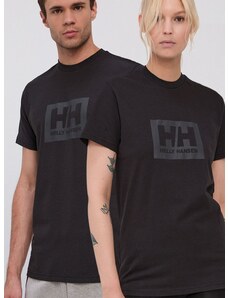 Pamučna majica Helly Hansen boja: crna, s tiskom, 53285-096