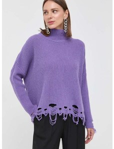 Vuneni pulover Pinko za žene, boja: ljubičasta, s dolčevitom