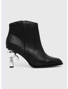Kožne gležnjače Karl Lagerfeld IKON HEEL za žene, boja: crna, s debelom potpeticom, KL39035