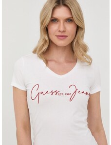 Majica kratkih rukava Guess za žene, boja: bijela
