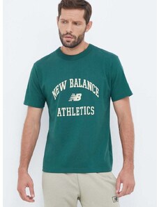 Pamučna majica New Balance boja: zelena, s tiskom
