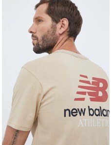 Pamučna majica New Balance boja: bež, bez uzorka