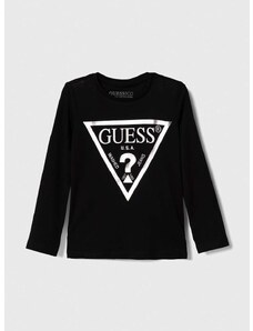 Dječja pamučna majica dugih rukava Guess boja: crna