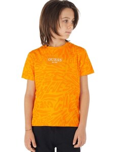 Dječja pamučna majica kratkih rukava Guess boja: narančasta, s uzorkom