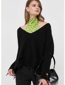 Vuneni pulover Pinko za žene, boja: crna, topli