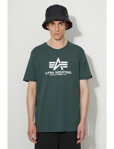 Pamučna majica Alpha Industries boja: zelena, s tiskom, 100501.610-green