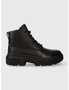 Kožne čizme Timberland Greyfield Leather Boot za žene, boja: crna, ravni potplat, TB0A5ZDR0011