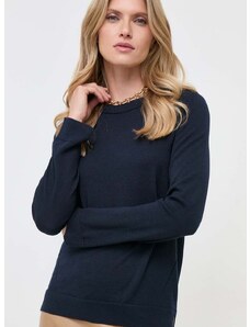 Vuneni pulover BOSS za žene, boja: tamno plava, lagani