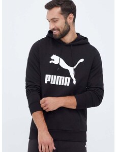 Pamučna dukserica Puma za muškarce, boja: crna, s kapuljačom, s tiskom
