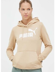 Dukserica Puma za žene, boja: bež, s kapuljačom, s tiskom