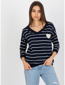 Fashionhunters Navy and white blouse with V-neck by BASIC FEEL GOOD