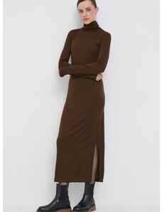 Vunena haljina Polo Ralph Lauren boja: smeđa, maxi, ravna