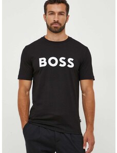 Pamučna majica BOSS boja: crna, s tiskom