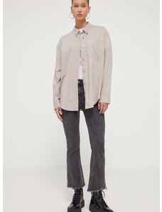 Košulja Hollister Co. za žene, boja: siva, relaxed, s klasičnim ovratnikom