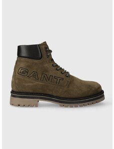 Čizme od brušene kože Gant Palrock za muškarce, boja: zelena, 27643363.G710