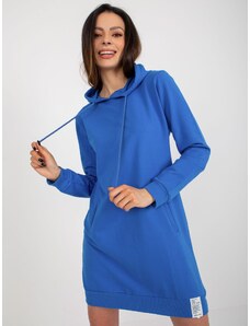 Fashionhunters Dark blue sweatshirt basic dress with hood