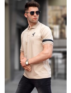 Madmext Beige Zipper Detailed Polo Neck Men's T-Shirt 5862