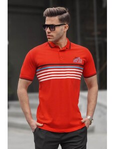 Madmext Red Striped Polo Neck T-Shirt 5869