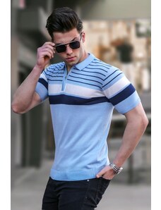 Madmext Boys' Baby Blue Polo Collar Zippered T-Shirt 5732