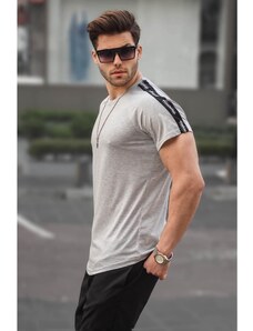 Madmext Gray Sleeve Detailed Men's Regular Fit T-Shirt 4633