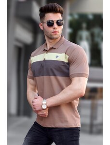 Madmext Brown Striped Polo Collar Men's T-Shirt 5864