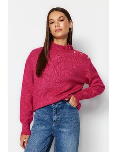 Trendyol mekana teksturirana fuksija stand-up ovratnik pletenina džemper