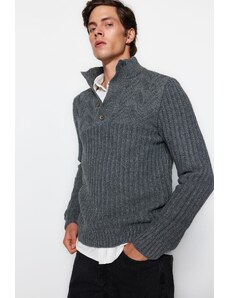 Trendyol Gray Men's Slim Fit Turtleneck Buttons Knitwear Sweater
